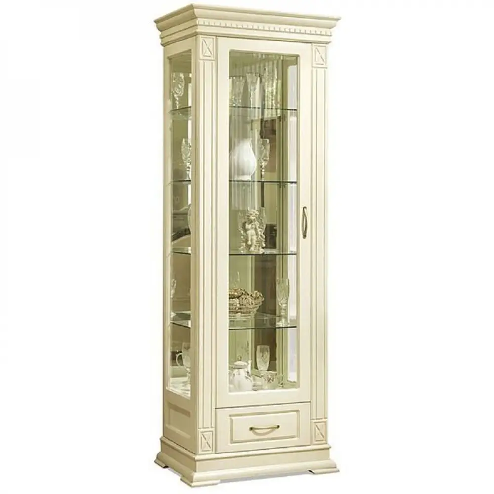 Шкаф с витриной "Верди Люкс 1з" П487.11з сл. кость